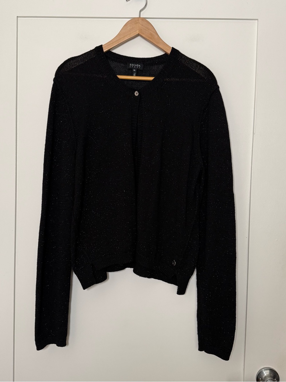 Escada Sport Cardigan Sweater Womens Sz XL Black Knit One Button Wool Blend